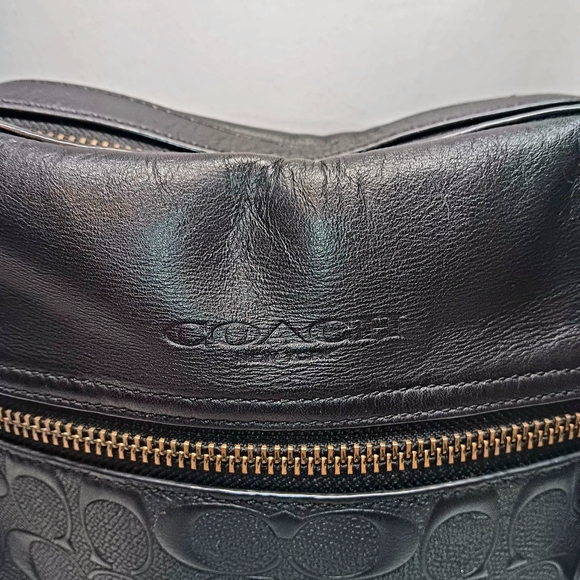 Coach F73338 Houston Flight Bag Black Embossed Signature Leather GUC - Picture 4 of 16